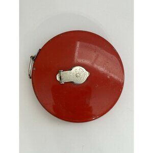 Vintage Red Walsco 50 Ft. Cloth Measuring Tape Milford CT USA Winding Mechanism